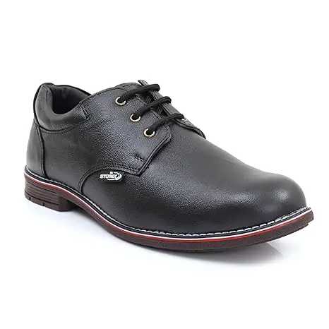 STONIX® Formal Premium Safety Shoes for Men's | Steel Toe cap | Slip and Water Resistant | Leather Material & TPR Sole | Comfortable for Construction Work's,(SIZE-08, BLACK)